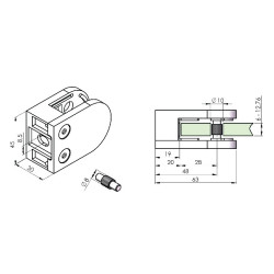 Pince verre INOX fixation SUR PLAT